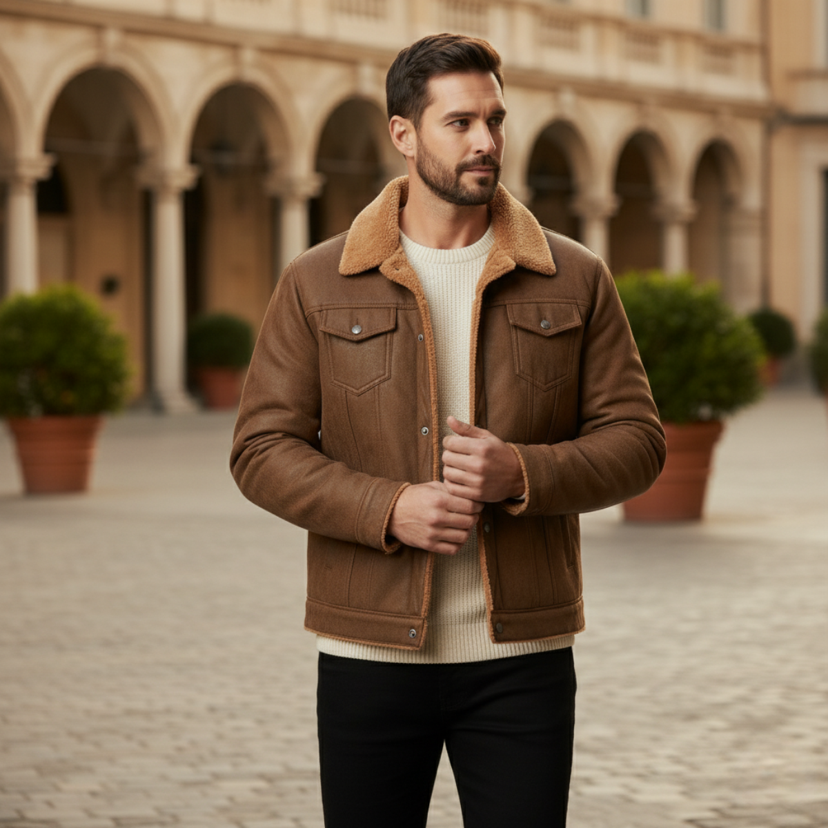 The Wrexham Men’s Shearling Vintage Leather Jacket