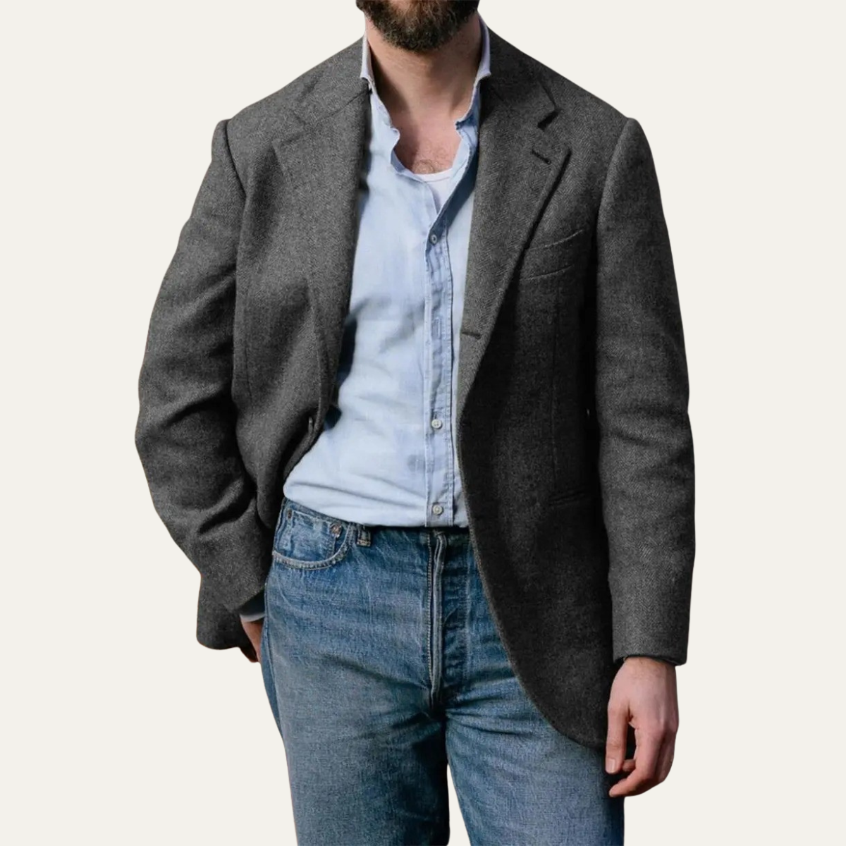 The Crotone Men’s Single Breasted Wool Tweed Herringbone Blazer