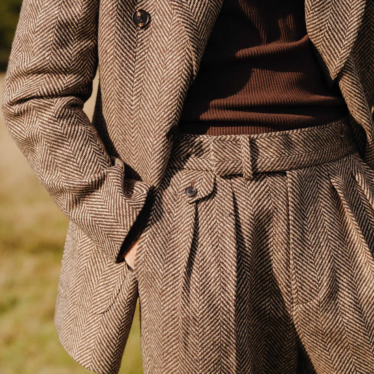 The Camden Men’s Herringbone Tweed Suit – Double Breasted Blazer and Pants Set