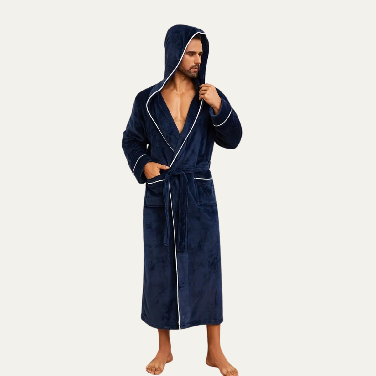 The Kenilworth Men's Hooded Fleece Long Bathrobe with Belt