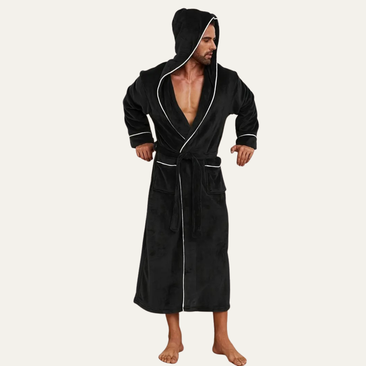 The Kenilworth Men's Hooded Fleece Long Bathrobe with Belt