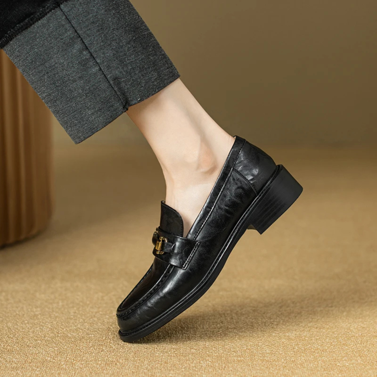The Montepulciano Men’s Classic Slip On Leather Loafers with Metal Buckle