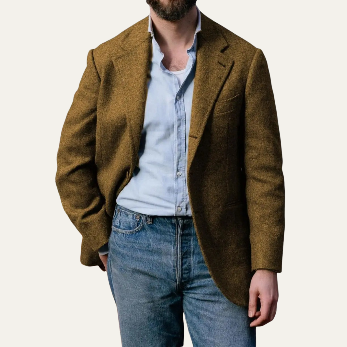 The Crotone Men’s Single Breasted Wool Tweed Herringbone Blazer