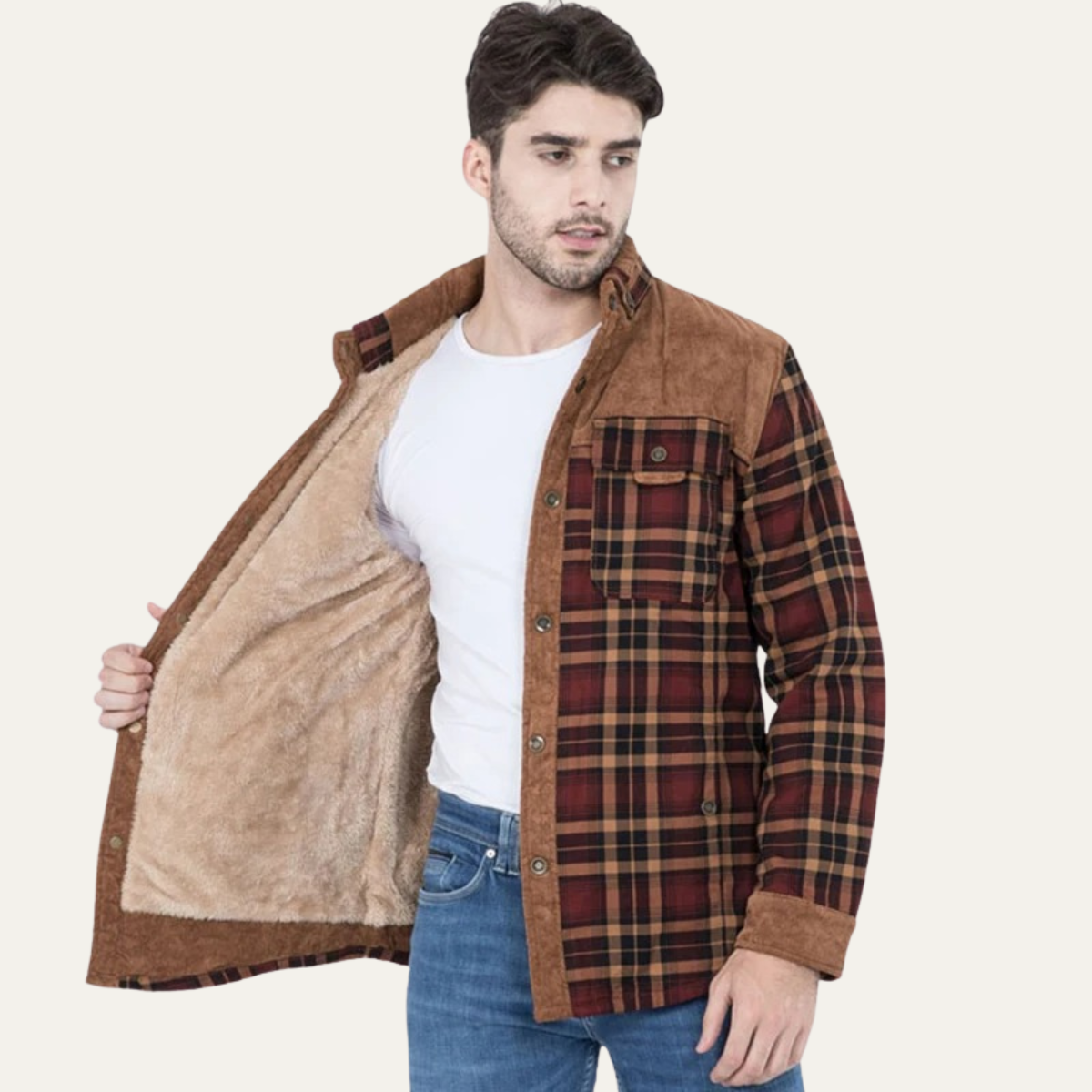 The Verbania Men’s Check Plaid Fleece Lined Flannel Jacket