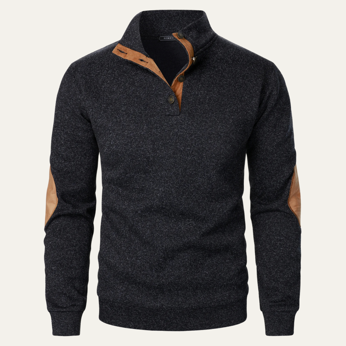 The Oakcrest Men's Stand Collar Fleece Sweater with Suede Elbow Patches