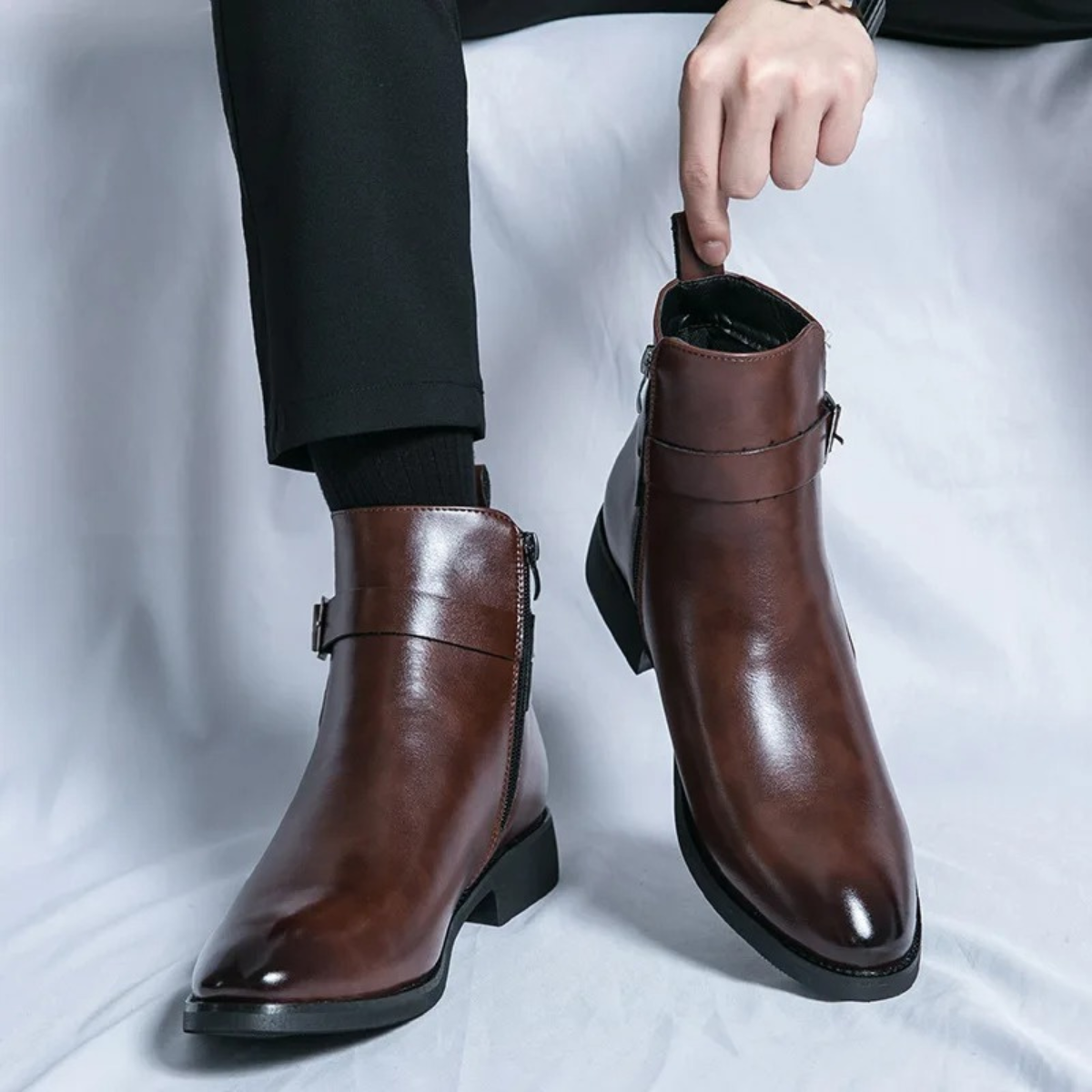 The Franciacorta Men’s Leather Ankle Boots with Side Zip & Non Slip Sole