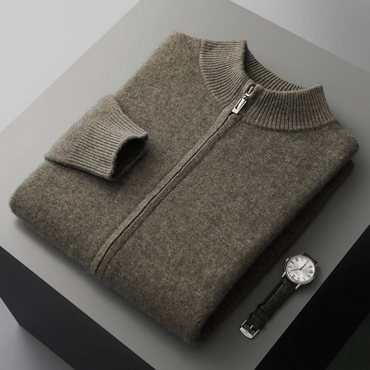 The Maplecrest Men's Merino Mock Neck Wool Zip Up Cardigan