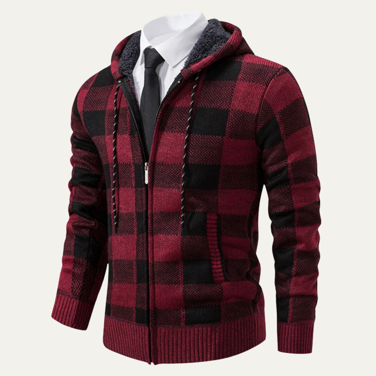 The Torgiano Men’s Zip Up Hooded Plaid Knit Jacket