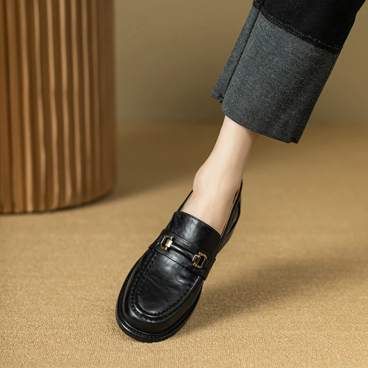 The Montepulciano Men’s Classic Slip On Leather Loafers with Metal Buckle