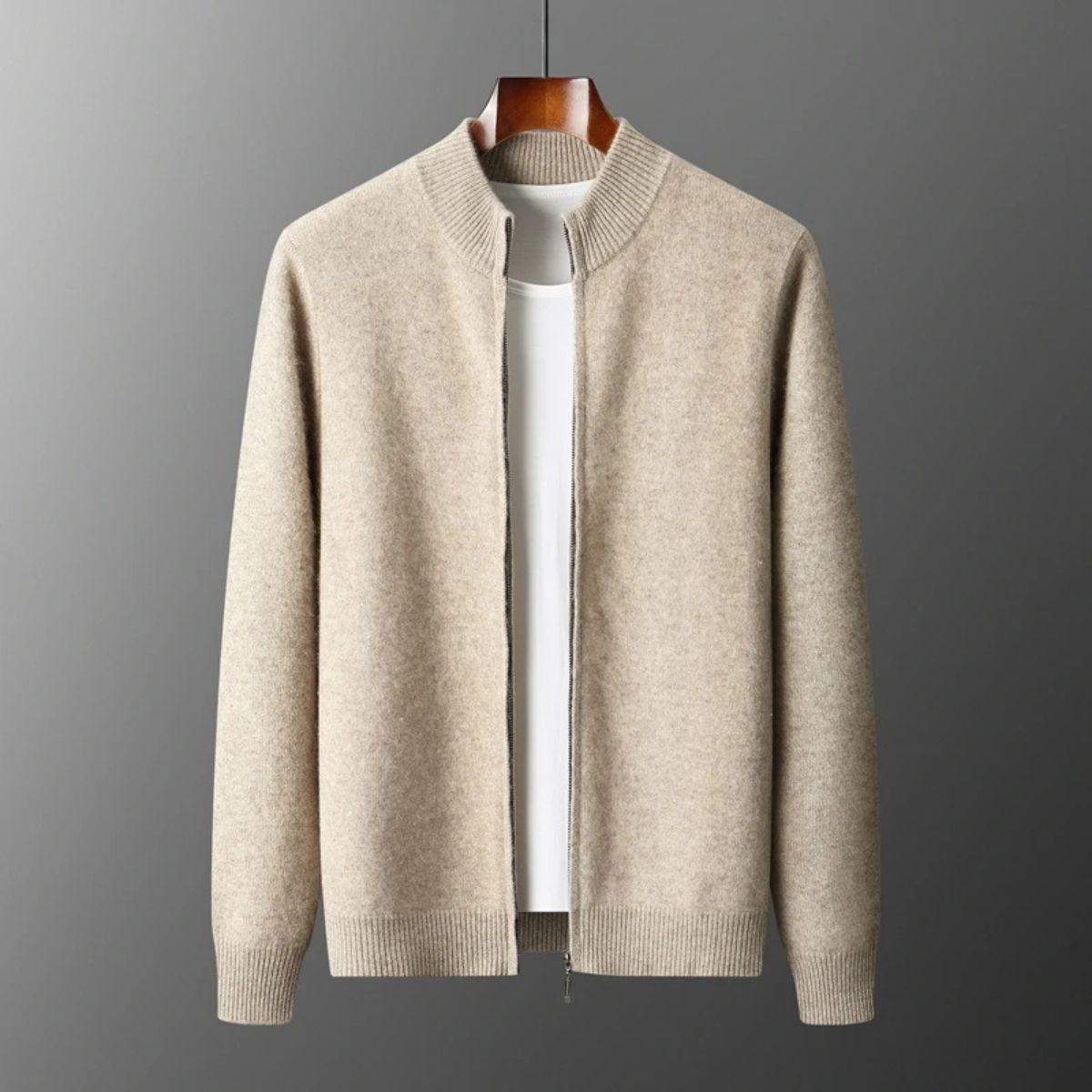 The Maplecrest Men's Merino Mock Neck Wool Zip Up Cardigan