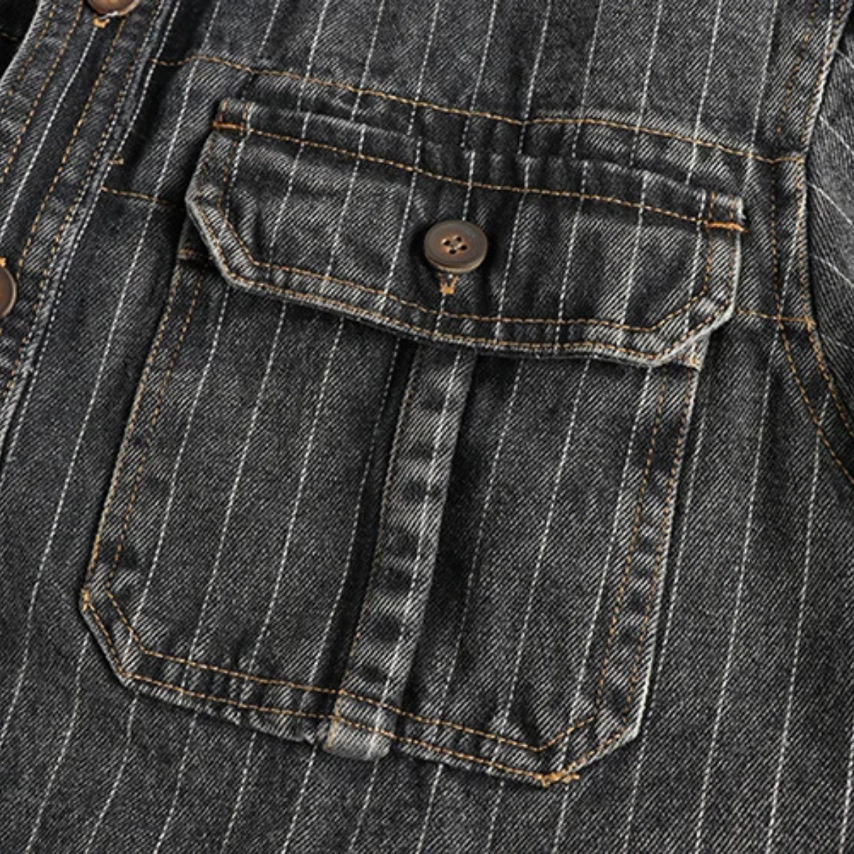 The Oakcrest Men’s Vintage Washed Vertical Stripe Denim Shirt Jacket – Dark Blue