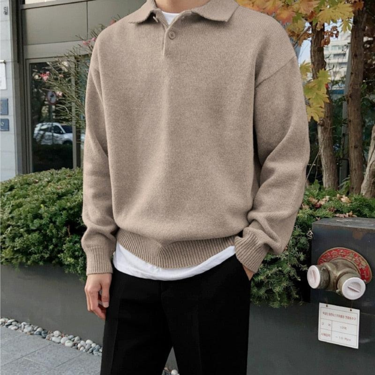 The Four Seasons Elegant Men’s Wool Buttoned Polo Knit Sweater