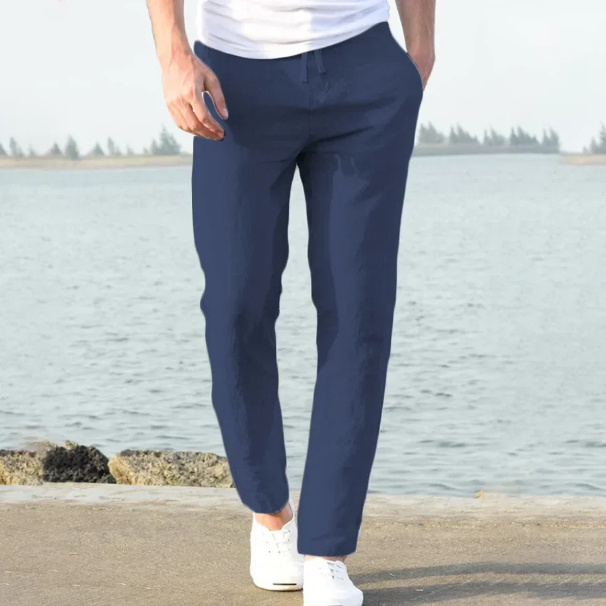 The McLean Men’s Casual Lightweight Linen Pants – Navy Blue