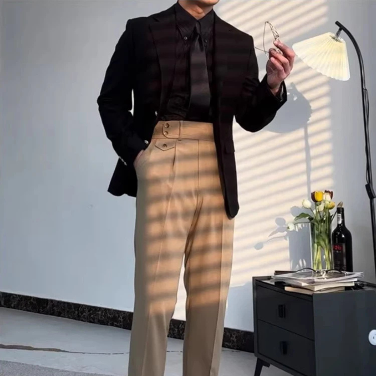 The Palermo Men’s Textured Pleated Formal Button Up Dress Shirt – Black