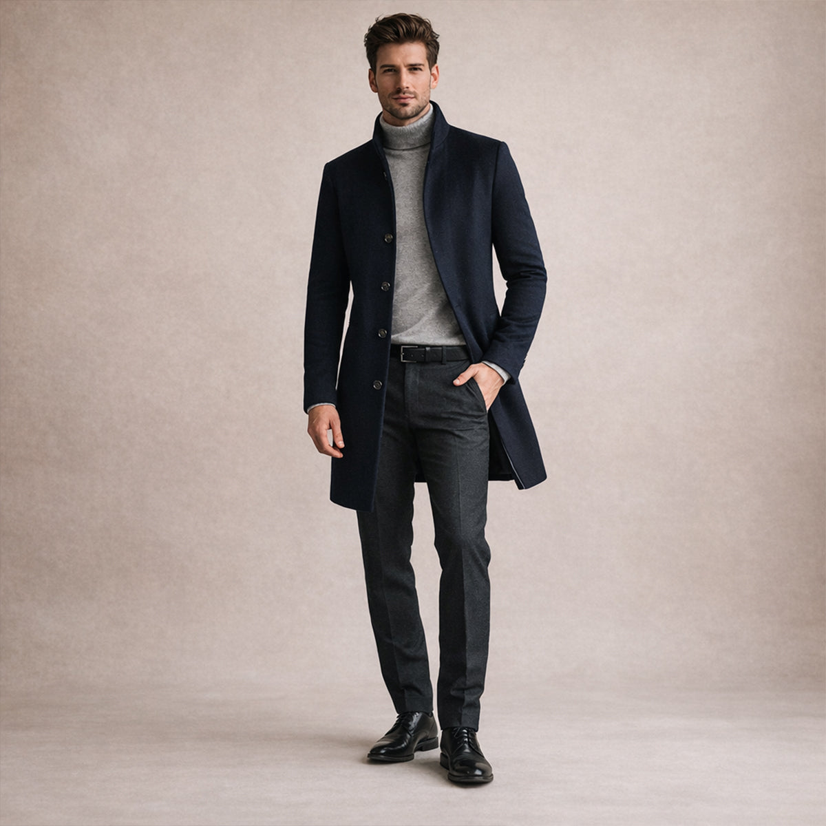 The Collingwood Men's Elegant Wool Blend Single Breasted Winter Trench Coat