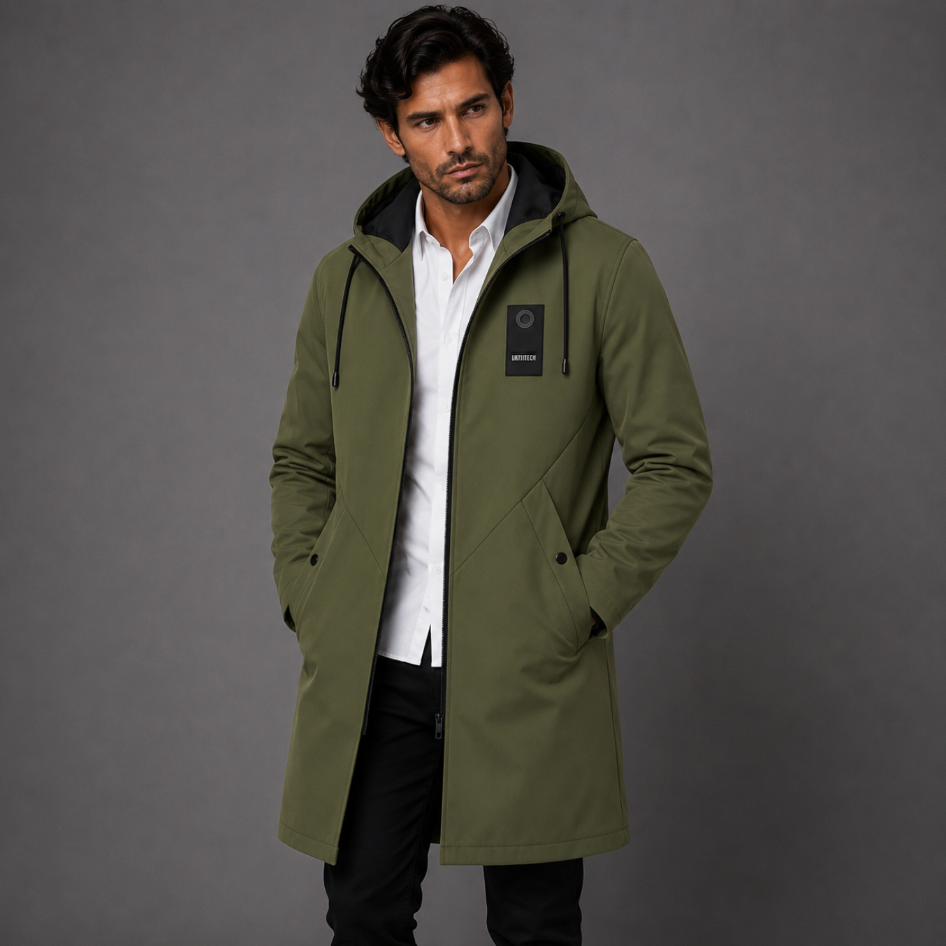 The Crestfall Men's Waterproof Long Rain Jacket – Windproof Hooded Casual Coat