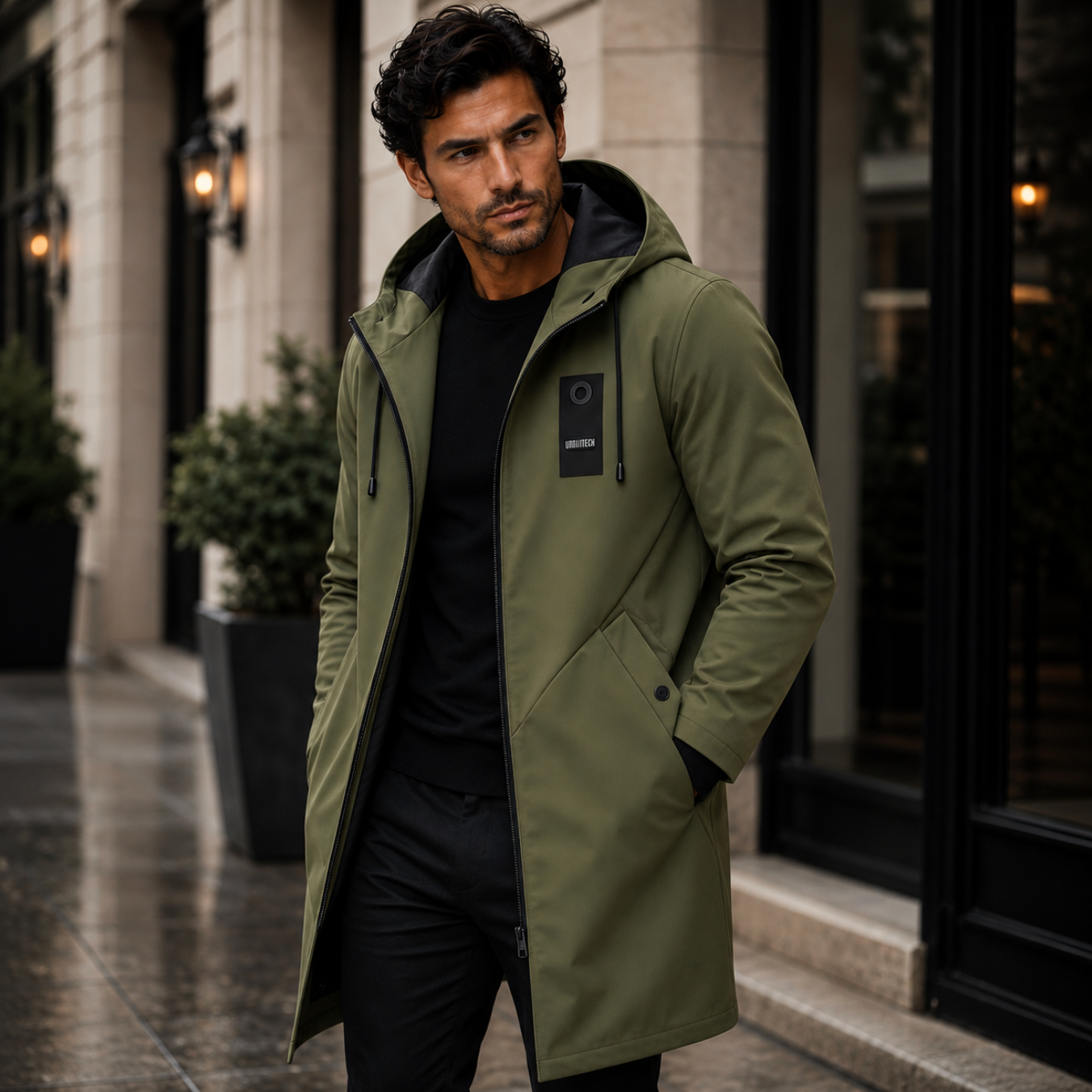 The Crestfall Men's Waterproof Long Rain Jacket – Windproof Hooded Casual Coat