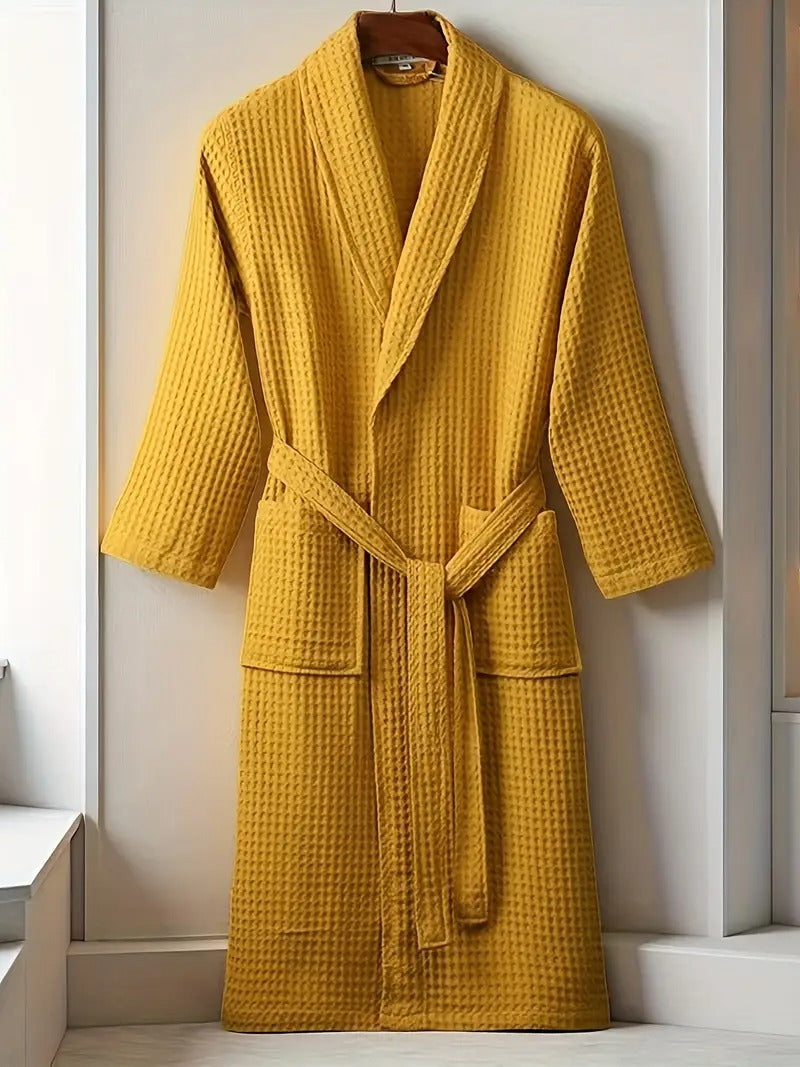 The Eastbourne Men's Cotton Waffle Lightweight Spa Bathrobe with Belt