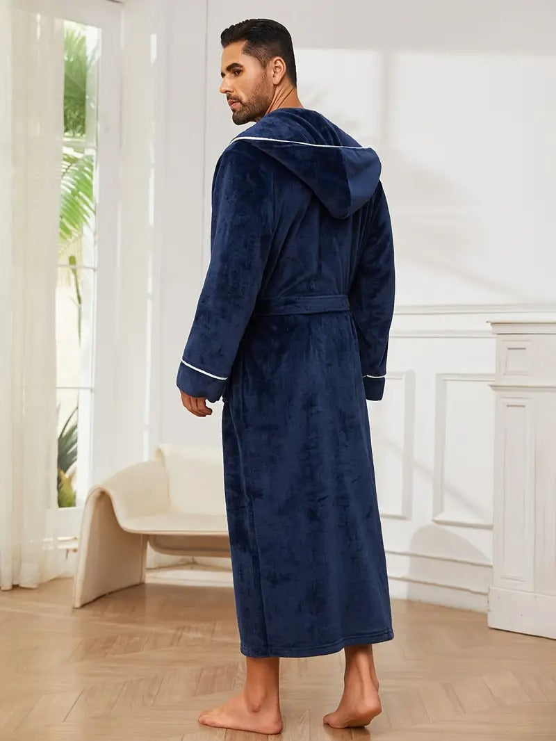 The Greenwich Men's Hooded Long Bathrobe with Belt