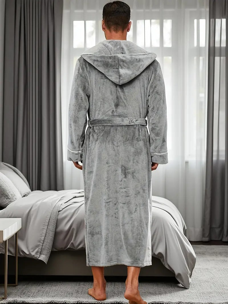 The Kenilworth Men's Hooded Fleece Long Bathrobe with Belt