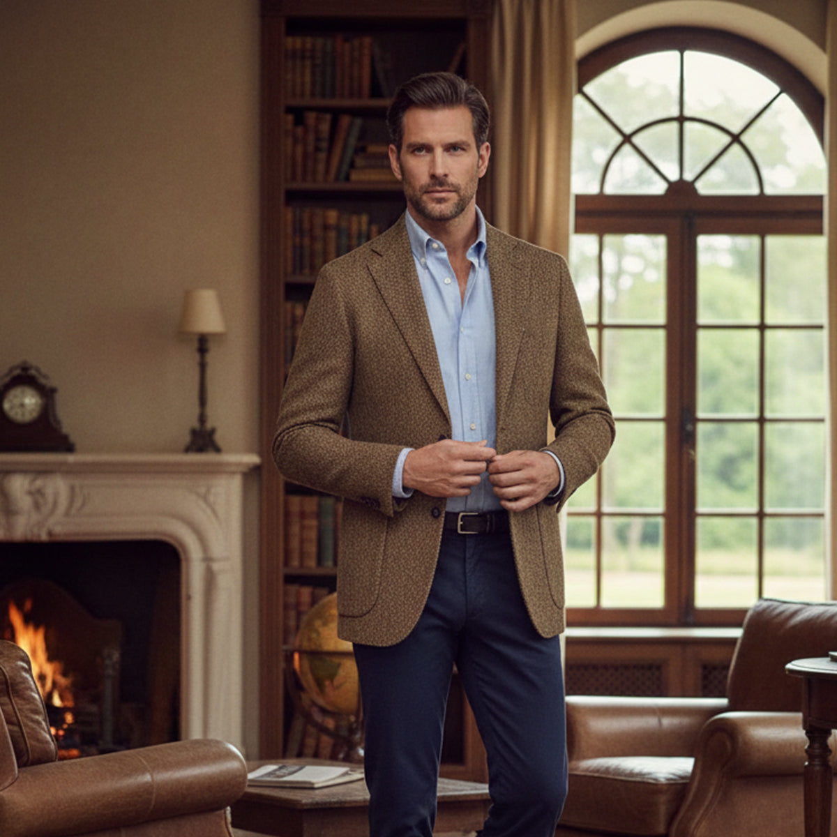 The Soveria Men’s Single Breasted Wool Herringbone Tweed Blazer