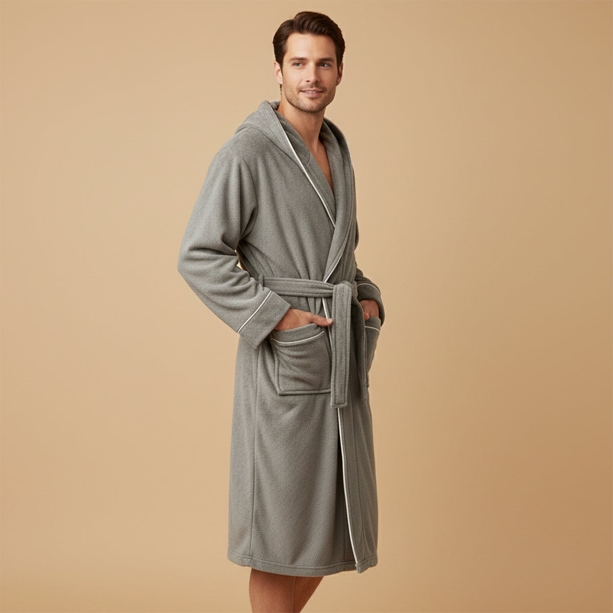 The Greenwich Men's Hooded Long Bathrobe with Belt