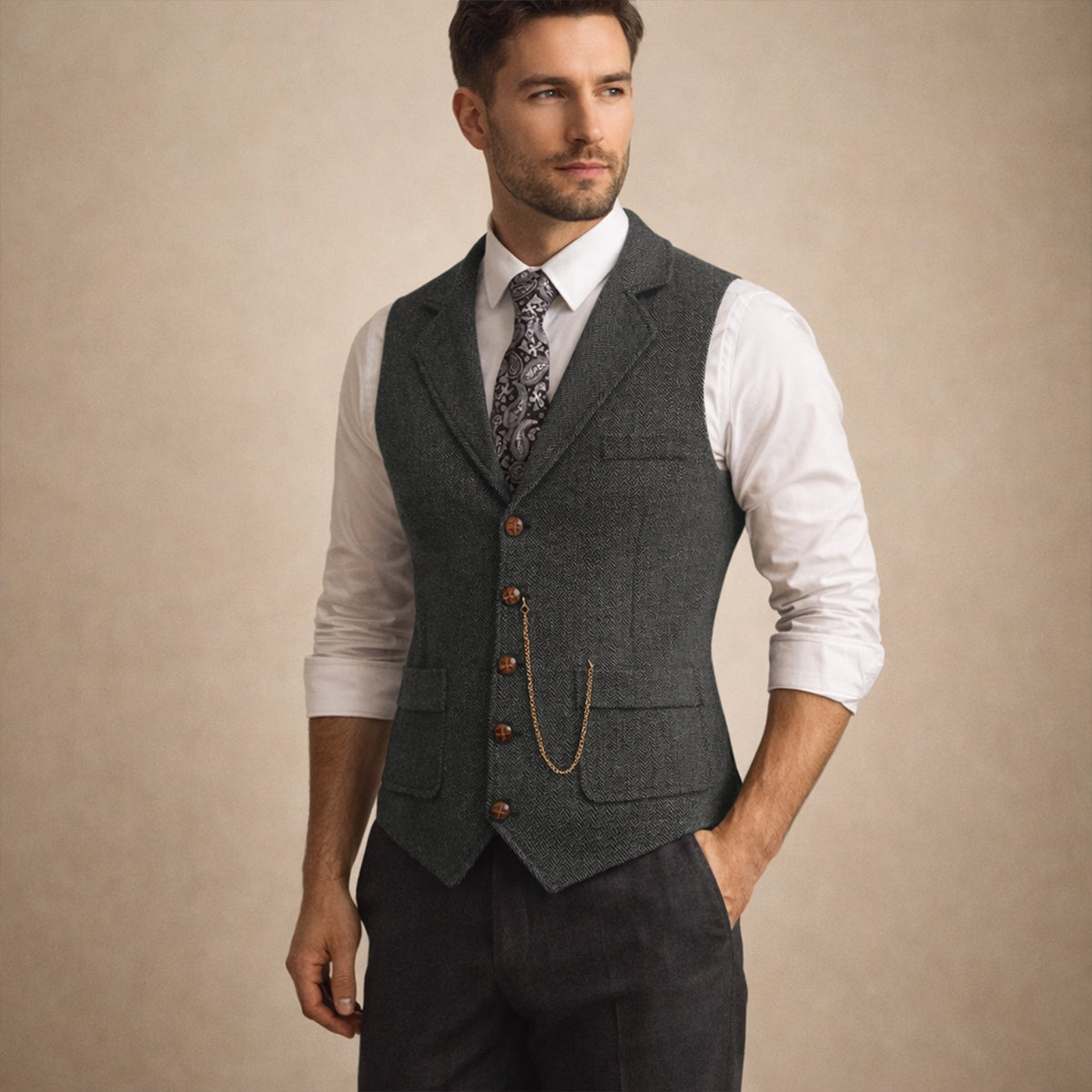 The Wallingford Men's Classic Tweed Suit Gilet