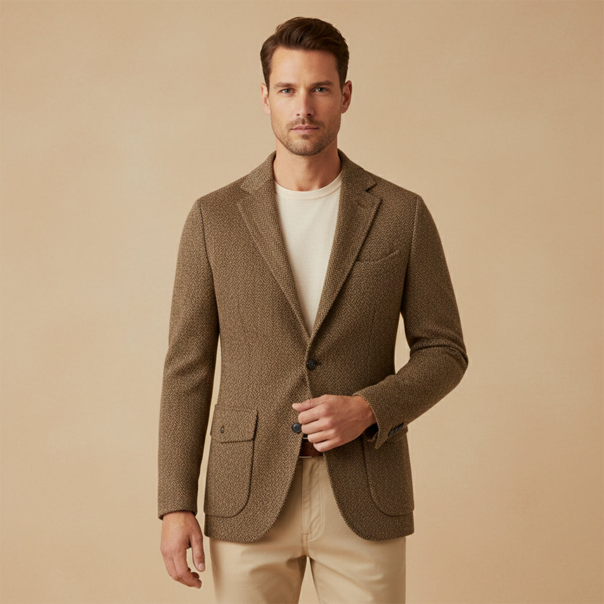 The Soveria Men’s Single Breasted Wool Herringbone Tweed Blazer