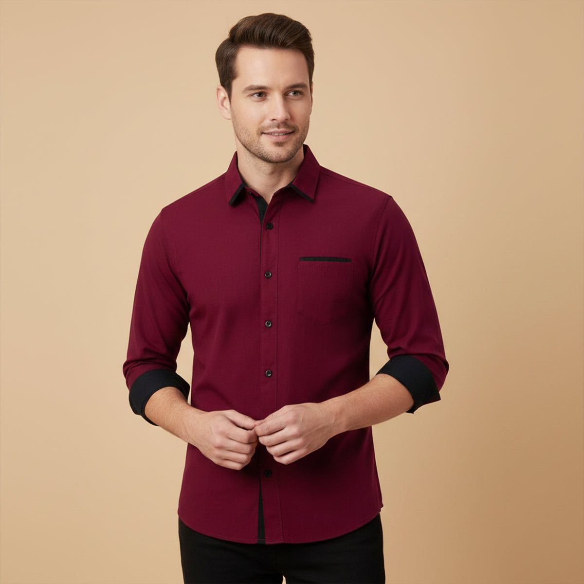 The Gorizia Men’s Trendy Contrast Trim Button Up Shirt