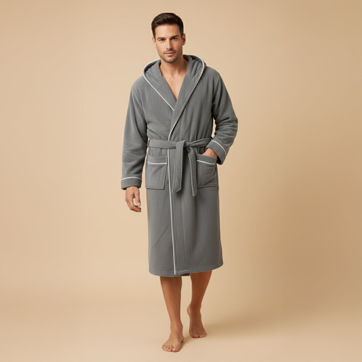 The Kenilworth Men's Hooded Fleece Long Bathrobe with Belt