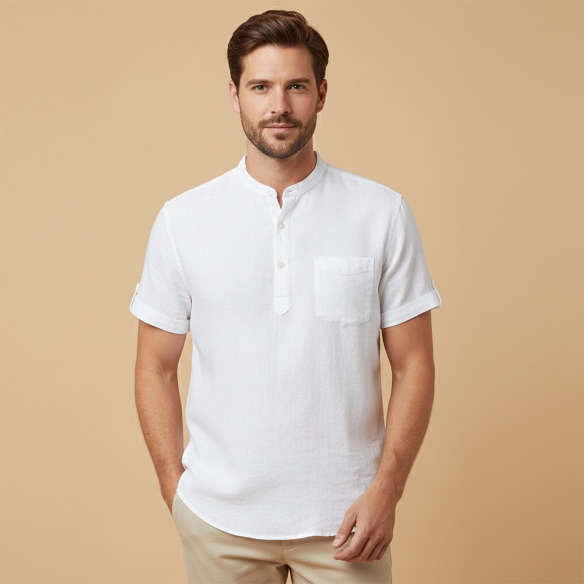 The Roma Men’s Casual Henley Linen Shirt