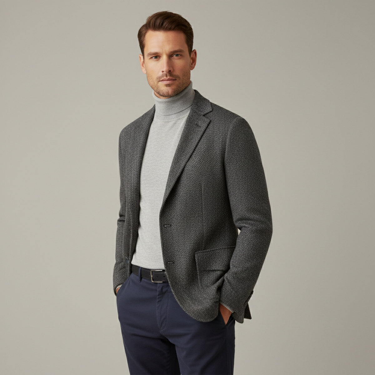 The Soveria Men’s Single Breasted Wool Herringbone Tweed Blazer