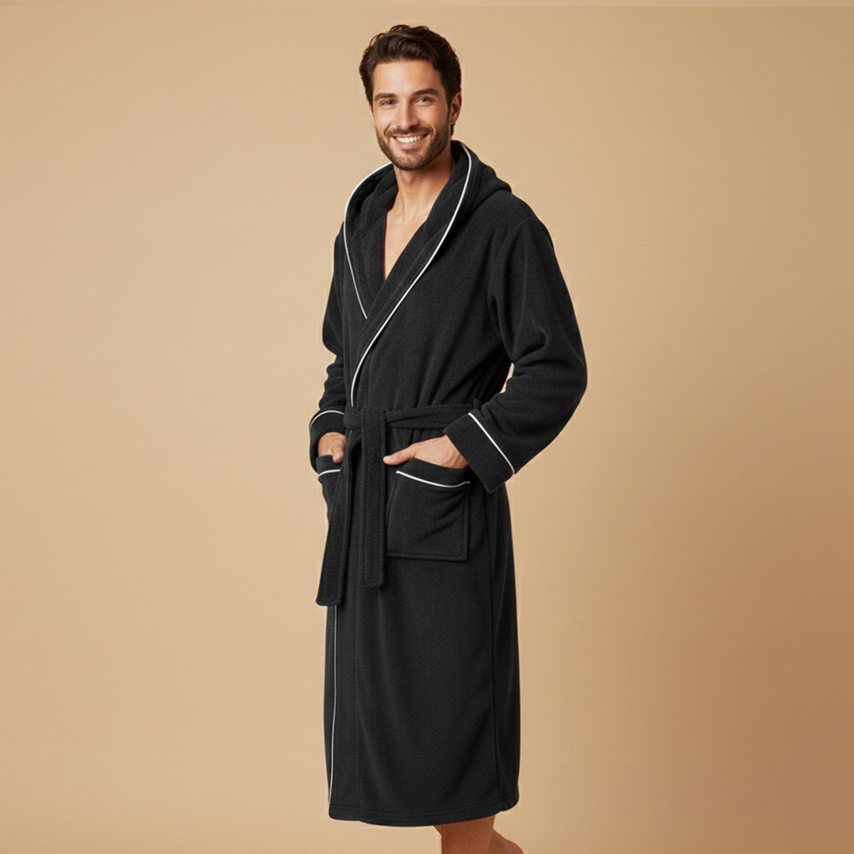 The Greenwich Men's Hooded Long Bathrobe with Belt
