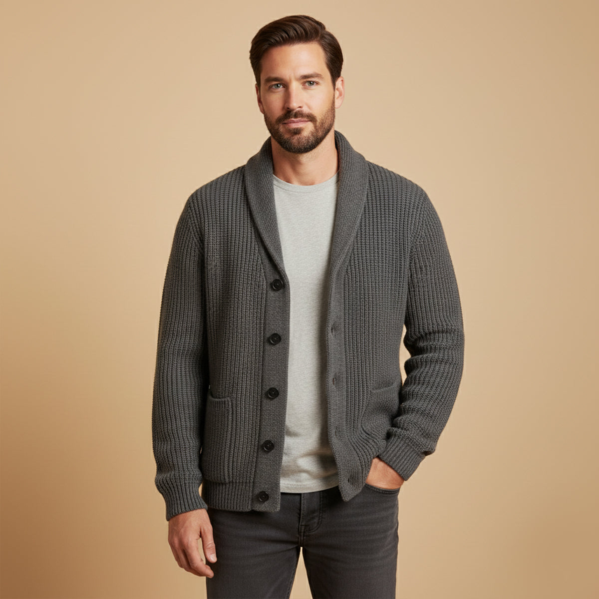 The Venezia Men’s Shawl Collar Chunky Knit Cardigan