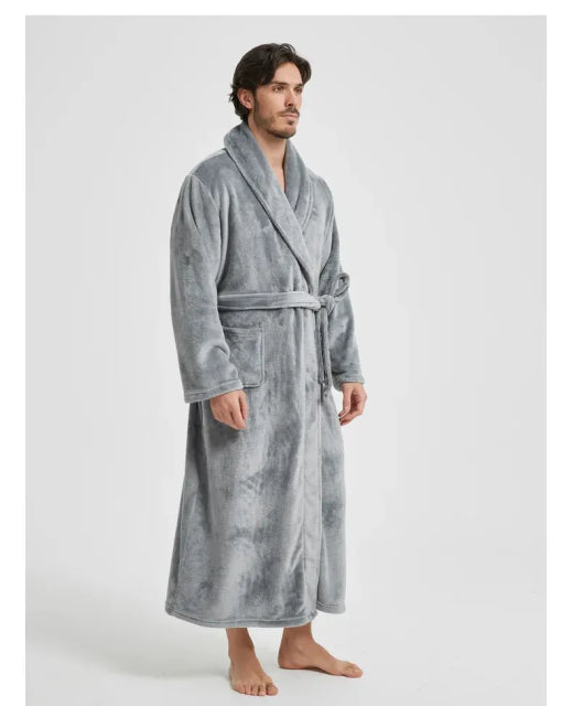 The Hungerford Men's Gray Fleece Hooded Bathrobe with Belt and Pockets