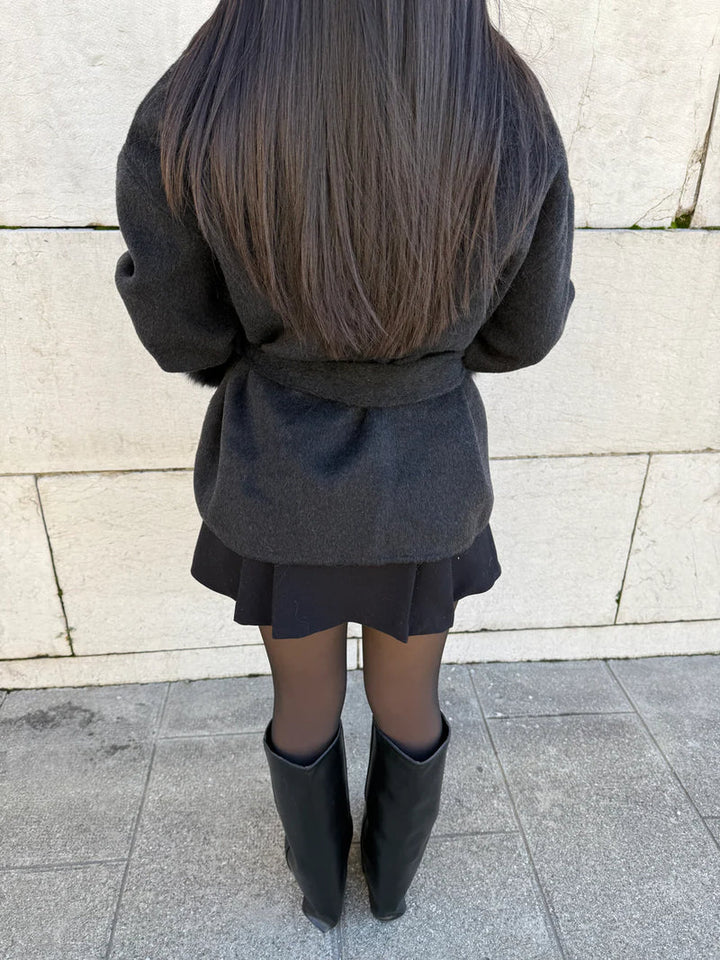 Women's Fur Cuff Wrap Coat – Elegant Belted Poncho Winter Jacket