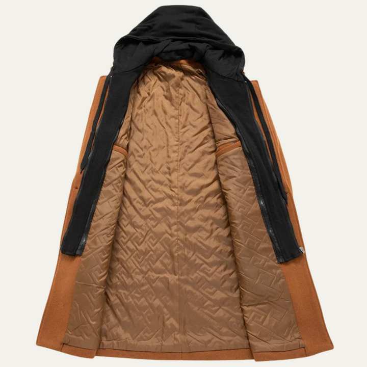 The Arundel Men's Hooded Wool Overcoat with Quilted Lining