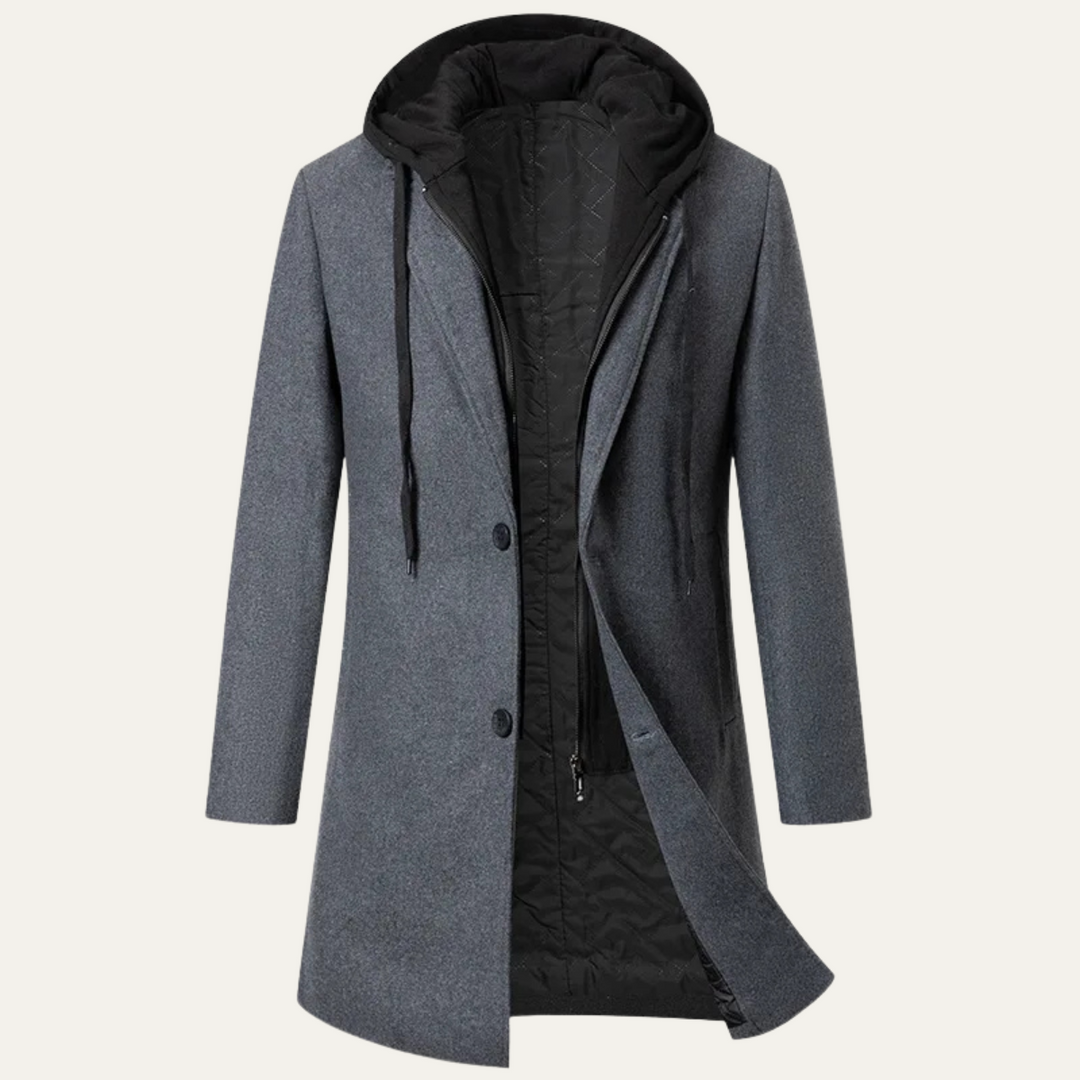 The Arundel Men's Hooded Wool Overcoat with Quilted Lining