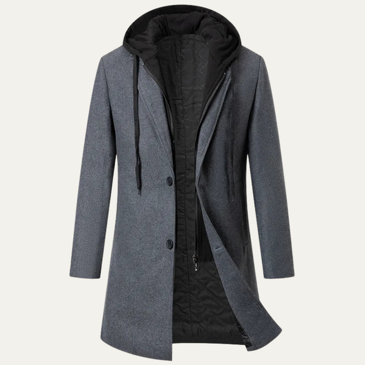 The Arundel Men's Hooded Wool Overcoat with Quilted Lining