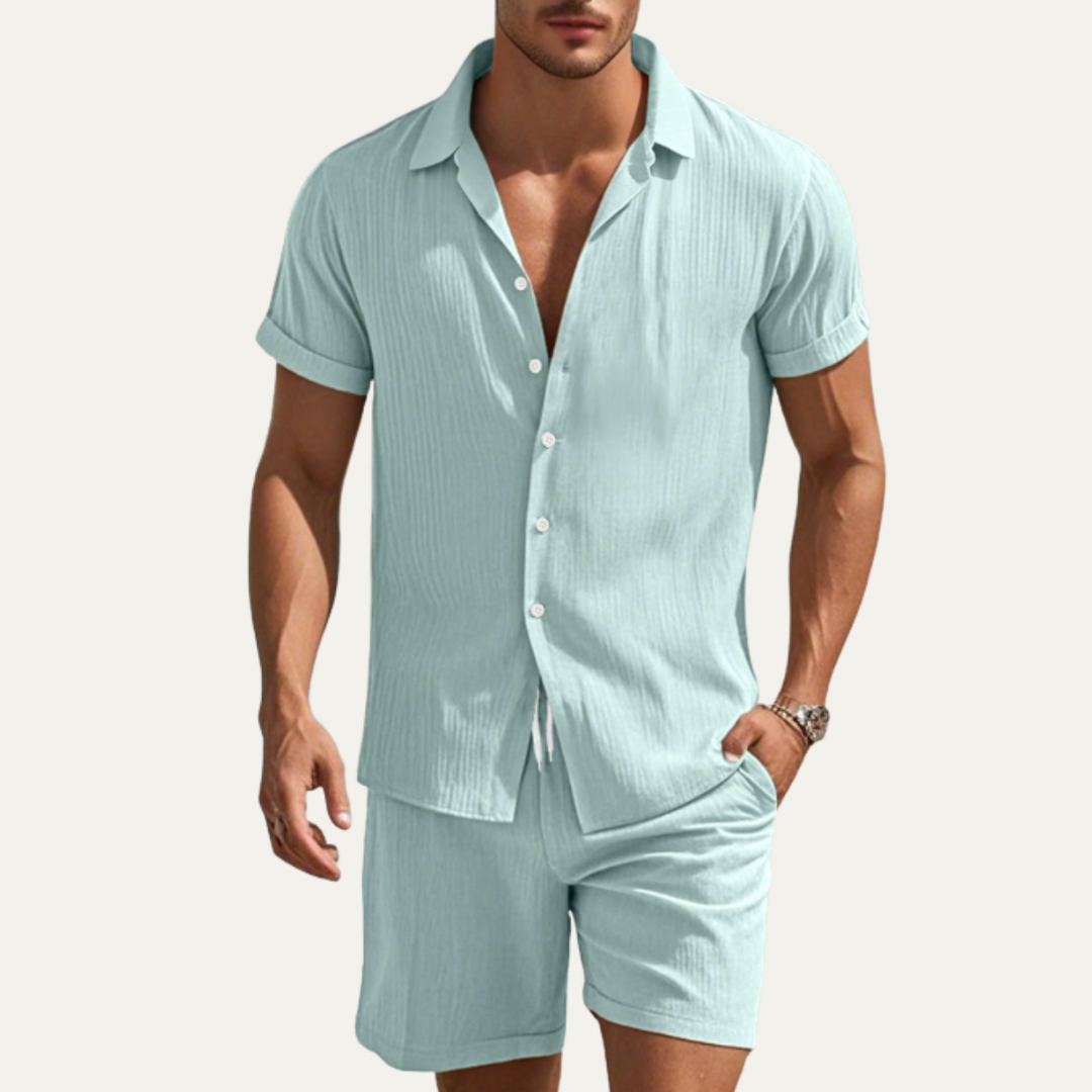 The Pinefield Men’s Summer Co Ord Set – Button Up Shirt & Drawstring Shorts