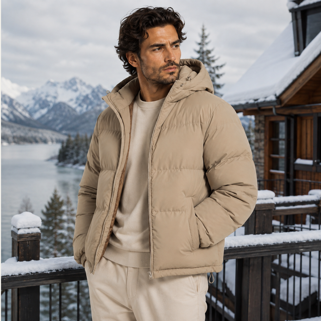 Men's Hooded Puffer Jacket - Waterproof Down Winter Coat