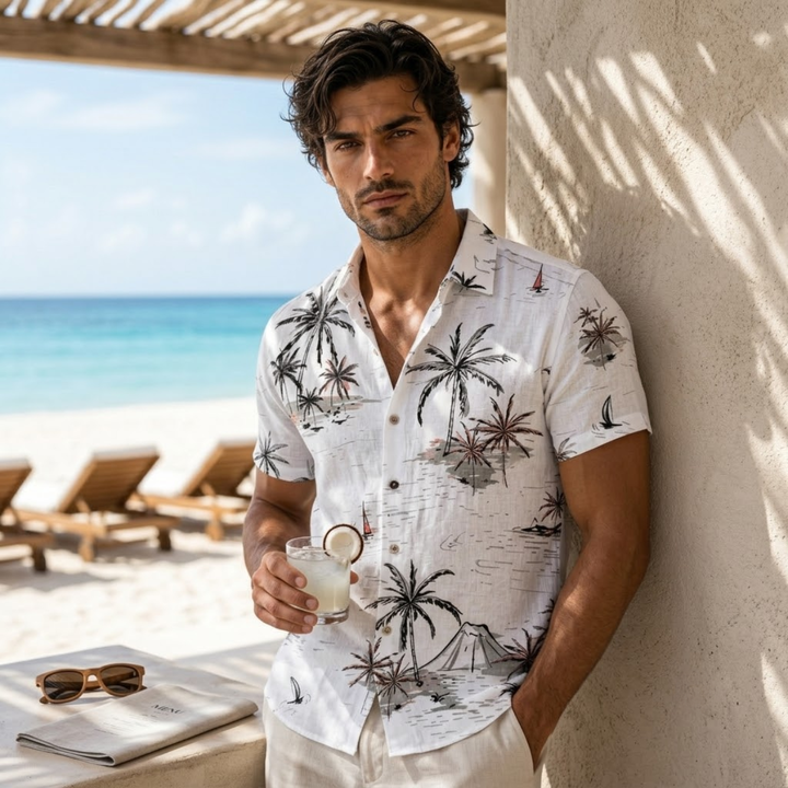 The Willowrun Men’s Classic Tropical Coconut Print Hawaiian Beach Shirt