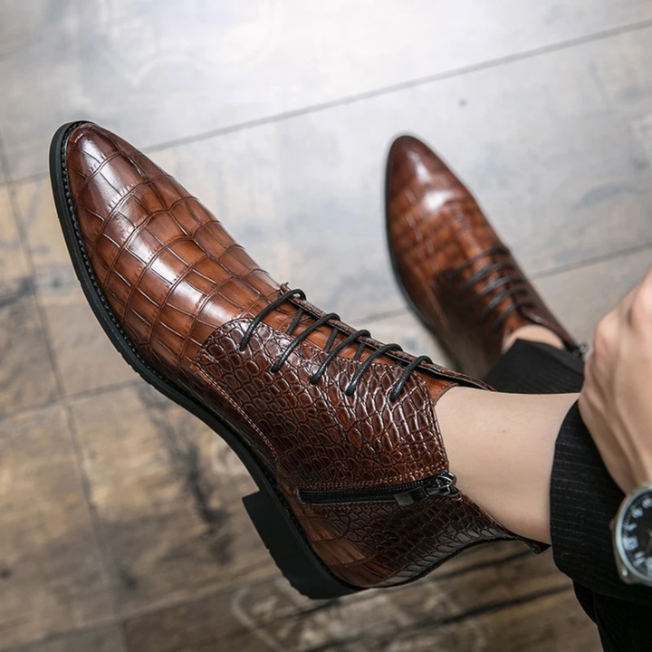 The Orvieto Men’s Crocodile Pattern Faux Leather Ankle Boots - Brown