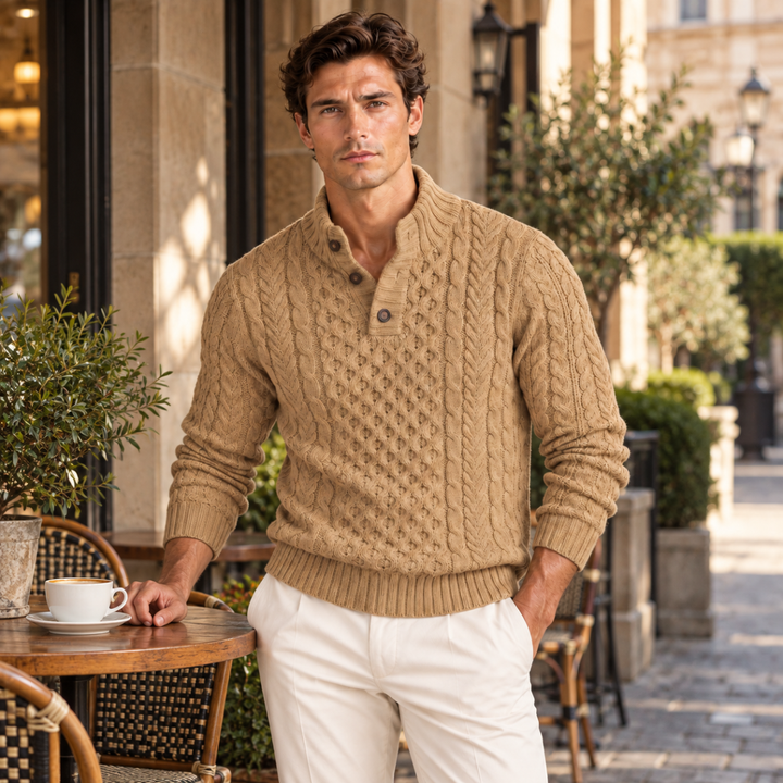The Brighton Men’s Chunky Button Neck Knit Cable Sweater