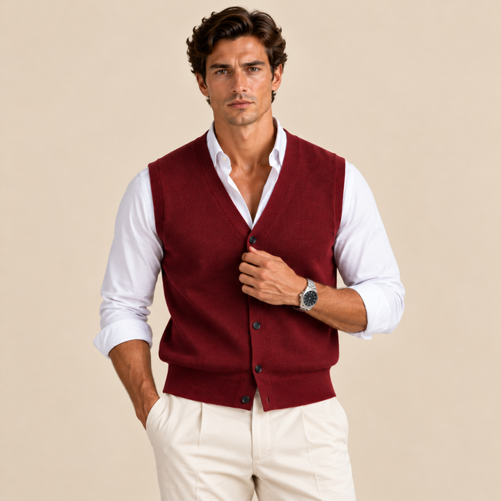 Men's Sweater Vest Blue Button Up V Neck