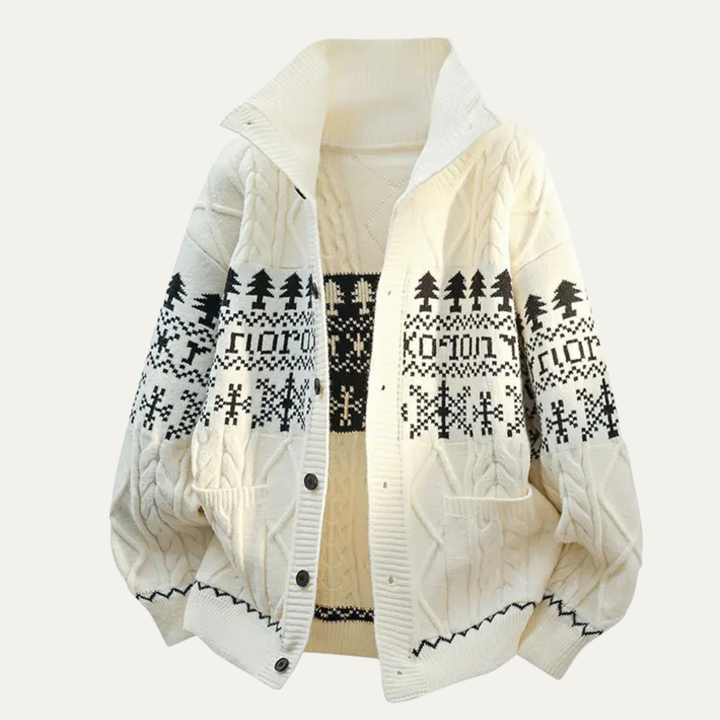 The Salamanca Men's Winter Nordic Pattern Button Up Knitted Jacket