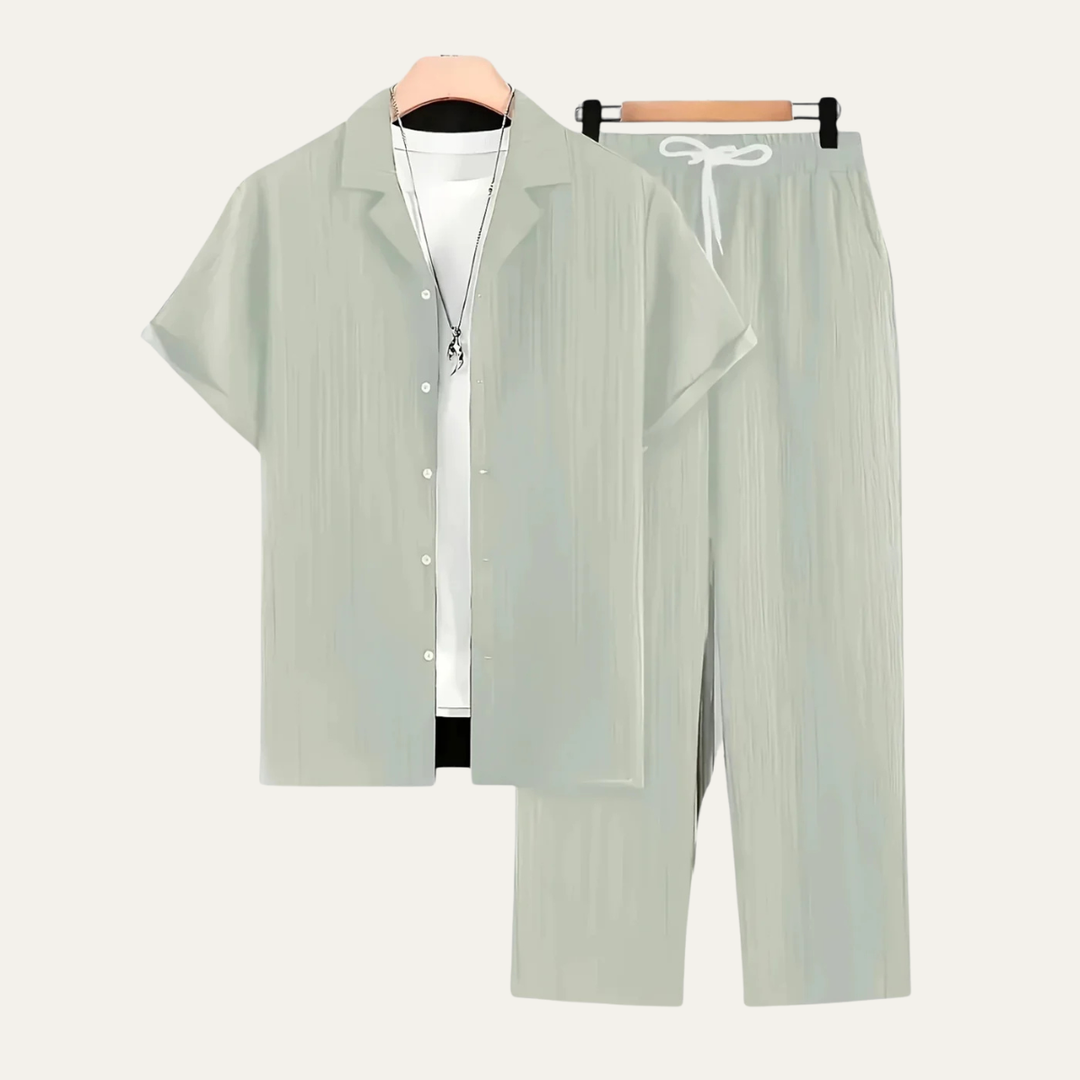 The Dervio Men’s Two Piece Set – Lightweight Button-Up Shirt & Relaxed Pants