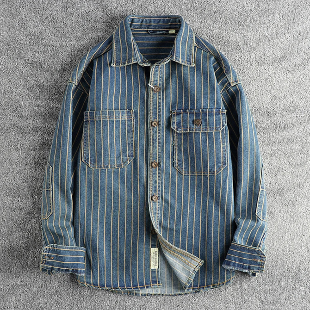 The Rivercrest Men’s Vintage Heavy Cotton Casual Striped Shirt