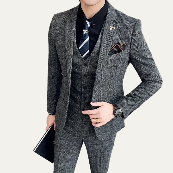 The Vigevano Men’s Plaid 3 Piece Suit – Blazer Vest and Pants Formal Set