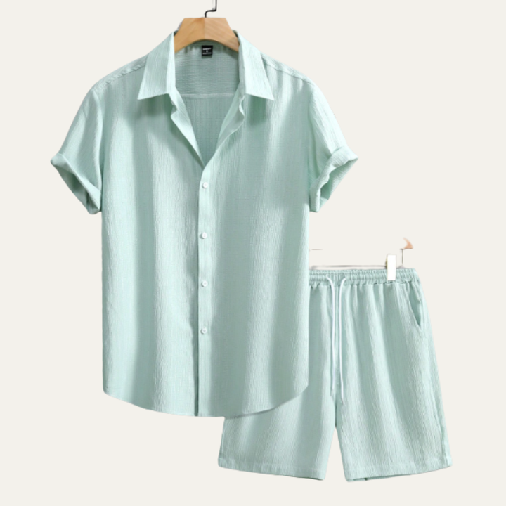 The Pinefield Men’s Summer Co Ord Set – Button Up Shirt & Drawstring Shorts